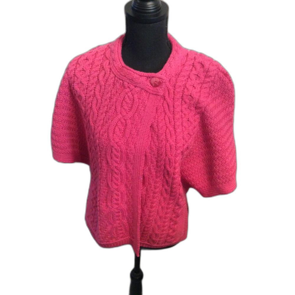 Aran Crafts Vintage Ireland 100% Merino Wool Shrug Cardigan Sweater Cape Pink M